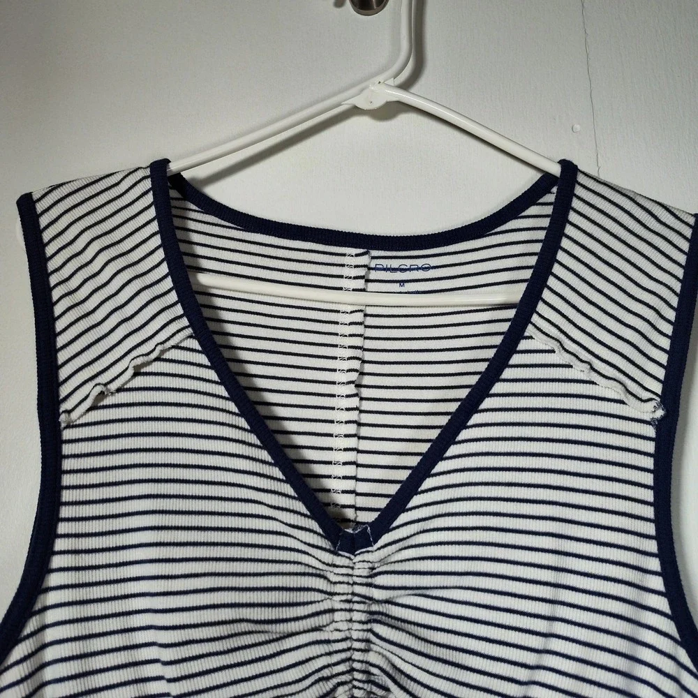 Pilcro Womens Navy White Striped Ruched Front Drawstring Ribbed Tank Top Size M - Picture 5 of 11